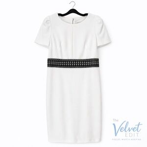 Calvin Klein White Sheath Dress Black Waist Detail Size 6